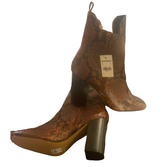 Express Snakeskin Animal Brown Black Faux Leather Zipper Boots Women Size 9 NEW - Picture 6 of 10